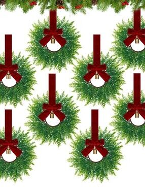8 Pcs 9.8" Mini Xmas Wreaths Cabinet, Velvet, Elegant, Dark Red